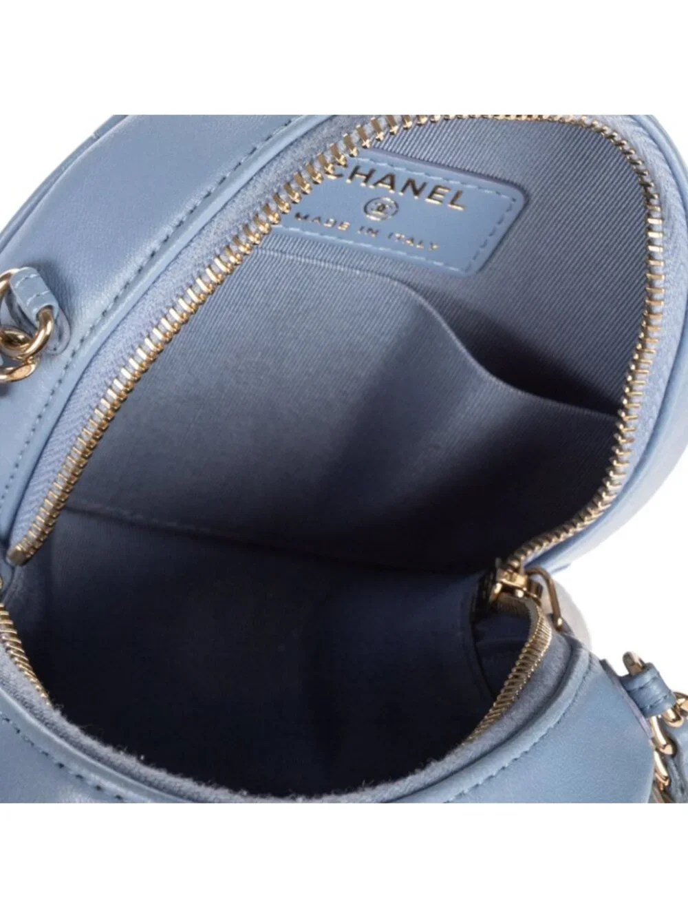 Chanel CC Round Crossbody Light Blue Canvas Lambskin